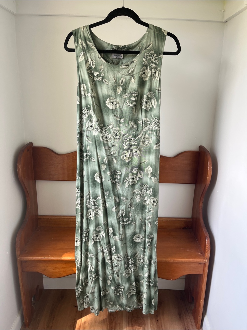 Basic Editions Sleeveless Floral Maxi Dress - Sage Green and Cream